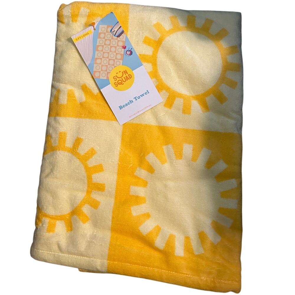 SUN SQUAD New 32" x 62" Yellow Sunshine Cotton Beach Towel - Picture 1 of 6